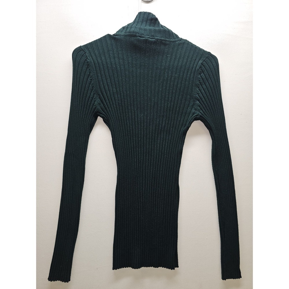 Womens M Green Ribbed Knit Turtleneck Sweater Stretch Dark Academia Grunge Y2K - Picture 4 of 5